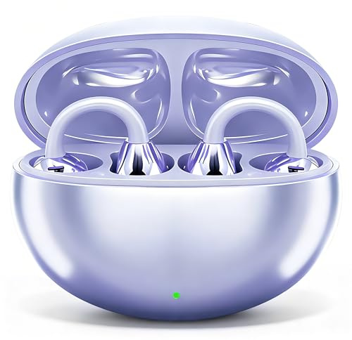 PTHTECHUS Cuffie Conduzione Ossea, Cuffia Aperte Auricolari a Clip Auricolari Bluetooth Sport Clip Aperta Cuffie In-Ear Wireless, Compatibile iOS/Android, 60 ore di Riproduzione, M91 (Viola)