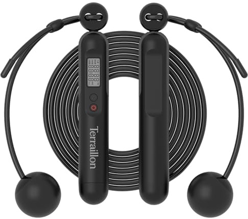 TERRAILLON Code a Sauter Connectée Bluetooth avec application GYMFIT ROPE | Utilisation avec corde 3m ou avec balles lestées, Mode libre, minuteur et comptage de saut, Analyse des progrés