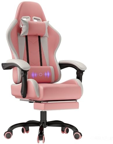 JUMMICO Sedia Gaming Ergonomica con poggiapiedi da scrivania, Sedia Ufficio con Cuscino Lombare Massaggiante, Sedia Scrivania con Schienale Regolabile (90-135°), Capacità di Carico 150 kg, Rosa
