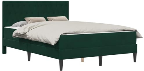 vidaXL Bettgestell mit Matratze Dunkelgrün 120 x 200 cm Samt, Stylische Schlafzimmermöbel, modernes Bett mit Matratze, weicher Rahmen, rechteckiges Design, einfacher Aufbau