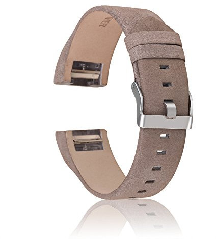 Charge 2 Armbänd, CAM-ULATA Echtes Leder Band Ersatz Armbänd Uhrenarmbänder Ersatzband Armband für Fitbit Charge 2 Sport Fitness Tracker Aktivitätstracker Sportmessgeräte, Grau