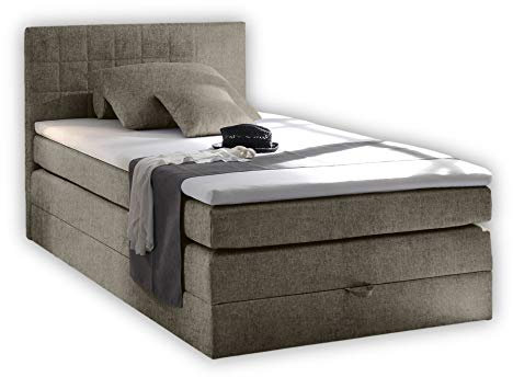 Stella Trading HAWAII 1 Boxspringbett 140x200 mit Bettkasten, Schlamm - Bequemes Bett mit Bonell Matratze H2-H3 & Komfortschaum Topper - 141 x 107 x 209 cm (B/H/T)