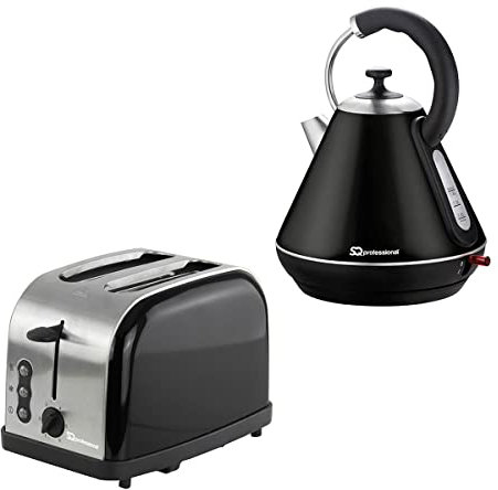SQ Professional Matching Kitchen Set of Two Items: Kettle and Toaster in Black, Red or Silver (Black)