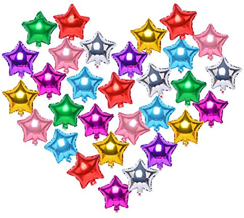 Zhiheng (Pack of 20) Assorted Color 5 Star Helium Foil Balloons for Wedding Birthday Anniversary Graduation Party Decoration (5 Inch)