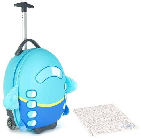 boppi Tiny Trekker Leichter Kinderreisetrolley zum Ziehen mit Rädern in Handgepäckgröße (17 Liter Fassungsvermögen) - Flugzeug