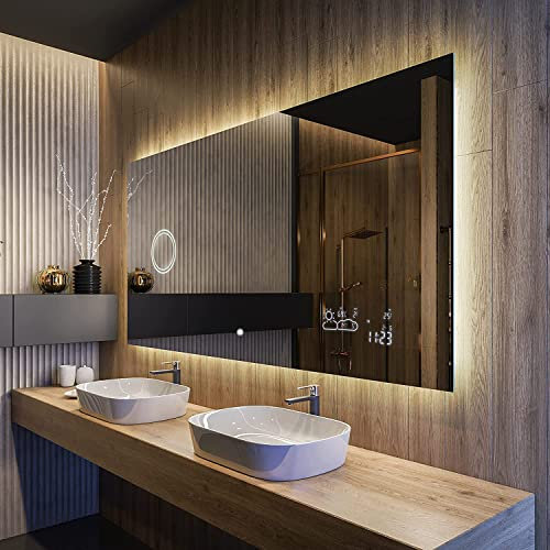 Badspiegel 160x60cm mit LED Beleuchtung - Wählen Sie Zubehör - Individuell Nach Maß - Beleuchtet Wandspiegel Lichtspiegel Badezimmerspiegel - LED Farbe zu Wählen Kaltweiß/Warmweiß L58
