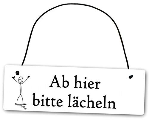 Homeyourself Metallschild Ab Hier Bitte lächeln 25 x 8 cm aus Alu Verbund (Alu, Kunststoff) für In- und Outdoor Deko Schild Dekoschild Wandschild außen und innen