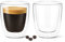 DLux Coffee Cups, 160ml Latte Clear Glass Set of 2 Cups, Lungo Double Wall Insulated Borosilicate Glassware Cup - Wine, Tea Glasses