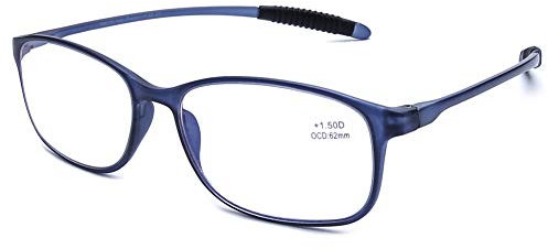 DOOViC Blaulichtfilter Computer Lesebrille Blau/Eckig Flexible Bügel Brille mit Stärke für Damen/Herren 1,25