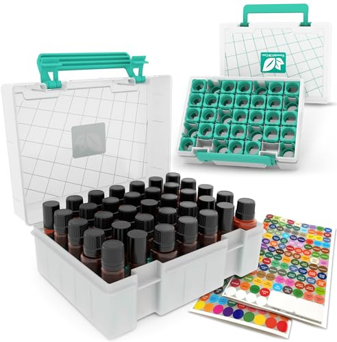 Etui für ätherische Öle, Hartschale, UV-Filter, Aufbewahrungsbox, passend für die meisten 5ml, 10ml und 15ml Fläschchen mit Bonus Top Etiketten