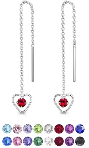 Orecchini Donna Pendenti Argento 925 - Orecchini Cuore Donna - Orecchini Lunghi a Catena con Brillantini di Cristallo - Orecchini Donna Rossi - Orecchini Rubino