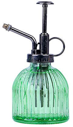 Eidoct Glass Plant Mister Spray Bottle, 6.5 Inch Tall Vintage Style Spritzer, Bronze Plastic Top Pump, Watering Glass Spray Bottle Plant Mister, Garden Tool (Green)