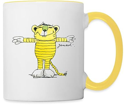 Spreadshirt Janosch Tiger Pose Tasse Zweifarbig, One size, Weiß/Gelb