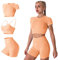 IMEKIS Damen 3 tlg Fitness Set Sport-BH mit Crop-Top und Shorts Nahtlose Yoga Kleidung Fitness Workout Outfit Frauen Slim Fit Sommer Biker Activewear Laufanzug Orange M