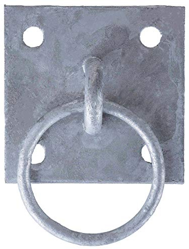 2 x Tie Ring Diameter 68 mm with Square Eyelet Plate 100 x 100 mm Hot-Dip Galvanised Steel - Robust Mounting Ring for Garden, Yard, Stable and Workshop