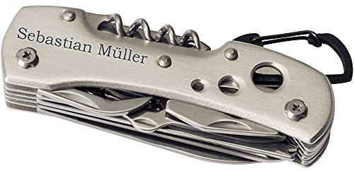Tachenmesser 12-teilig Messer mit Gravur Multifunktionsmesser mit Gravur als Geschenk Farbe Silber Edelstahl KN2