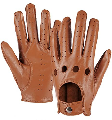 MGGMOKAY Herren Leder Autohandschuhe Touchscreen Lederhandschuhe Ungefüttert,Kamel,XL