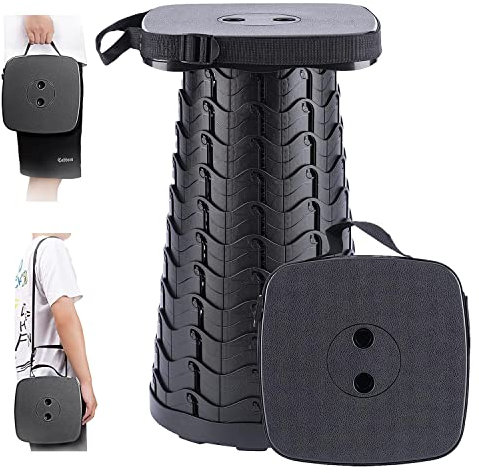 Hesanzol Tragbarer Klapphocker, Mini Teleskophocker Faltbar Campinghocker für Outdoor Camping Reisen Picknick Garten Grillen Fischen Wandern, Belastung 400 lb (Black)