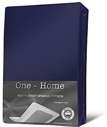 one-home Jersey Spannbettlaken Spannbetttuch weiche Heavy Baumwolle mit Rundumgummizug, Farbe:Navy/Blau, Größe:140x200 cm - 160x200 cm