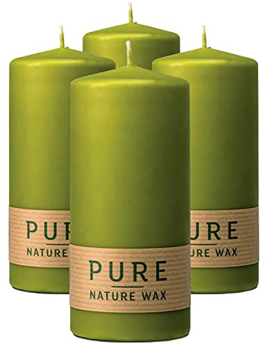 Hyoola Pure Natürliche Stumpenkerzen - Stumpen Kerzen aus 100% Natürlichem Wachs - Paraffinfrei - Ø 6 x 13 cm - Grüne Kerzen Lange Brenndauer - 4er Pack