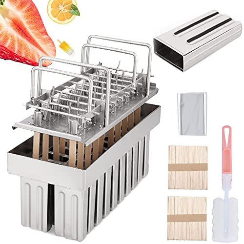 0℃ Outdoor Moules à Glaces Acier Inoxydable 20 Pièces Moule à Crème Glacée Mold Réutilisable Acier Inoxydable de Qualité Alimentaire avec Base de Support de Bâton Moule à Crème Glacée Maison,E