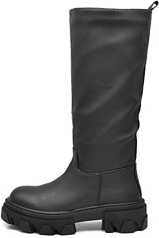 IF Fashion Stivali Anfibi Alti Scarpe da Donna Alti ginocchio Equitazione Platform Carro armato Carrarmato G662 Nero N.38