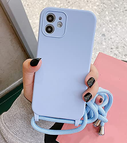 Emlivi - Custodia in silicone per iPhone 11 Pro, con cordino, morbida tracolla, cover in TPU con elegante cordino, lilla