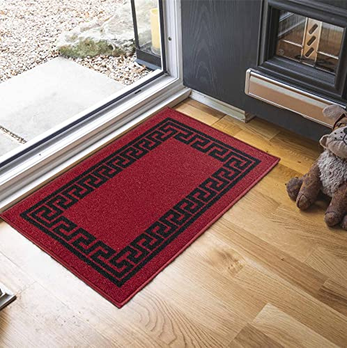 Havana Washable Non-Slip Kitchen Floor Mat, Greek Key, Red/Black, 57x90cm