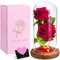 MULEVIP Rosa Eterna Rosa La Bella e la Bestia,Elegante Cupola di Vetro con Base Pino Luci LED,Kit di Rose,Regali Decorazioni per Festa degli Insegnanti,Compleanno,Anniversario,Matrimonio,Donne,Mamma