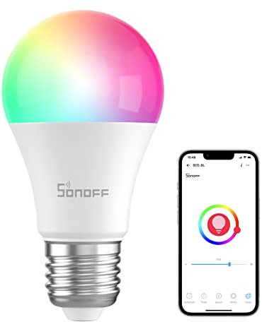 SONOFF B05-BL-A60 Lampadine Inteligente WiFi Bluetooth Smart RGB Bulb 9W 60W Equivalente, 2700K-6500K temperatura di colore regolabile, telecomando APP, funziona con Alexa e Google Assistant