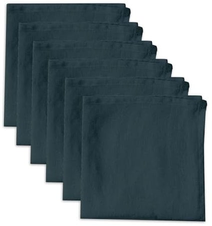 Linendo 100% Pure Linen Dinner Cloth Napkins 38 x 38 cm Navy Blue, Set of 6 Pack European Flax Natural Fabric Washable for Home and Kitchen