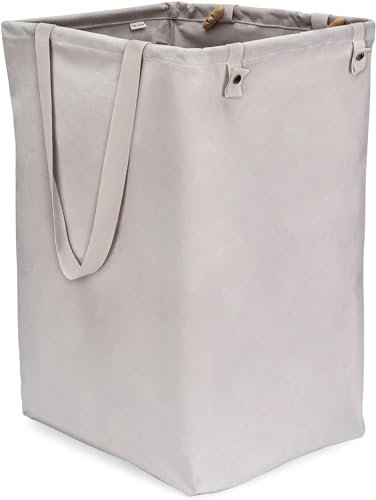 Full Circle Wäschekorb Loads of Fun, Faltbarer Wäschekorb für Schmutzwäche, Hoher, stehender Wäschesack aus Bio-Baumwolle mit langen Griffen – Ideal für Badezimmer, Schlafzimmer und Kinderzimmer, Grau