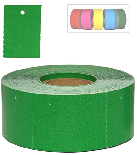 1.000 Kartonetiketten für Etikettierpistole 30x45mm auf Rolle grün | Preisetiketten mit Fadenlochung, perforiert, für Sicherheits- & Heftfäden, 1 Rolle, unbedruckt