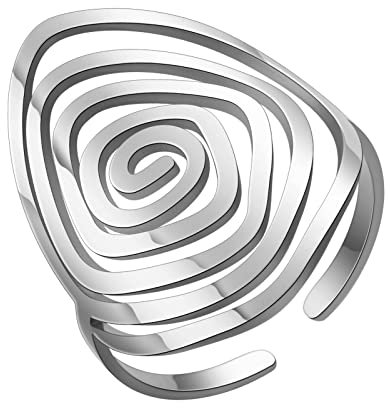 TEAMER Anello irregolare del labirinto di vortici in acciaio inox regolabile anelli geometrici irregolari a spirale aperti sul dito Gioielli punk esagerati per donne ragazze (Stile 1 - Argento)