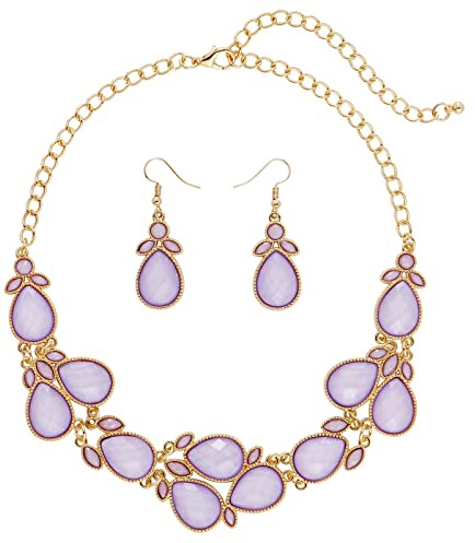 Firstmeet Shiny Resin Collar Necklace with Earrings