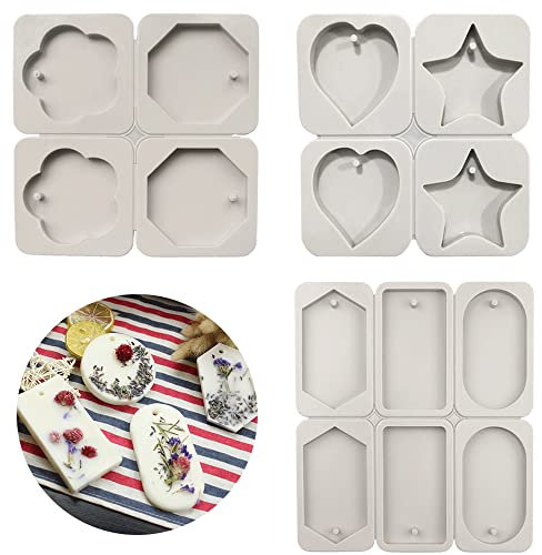 Sixfolo 3 Piezas Moldes de Jabón de Silicona,Moldes de Elaboración de Jabones 6 Cavidades y 4 Cavidades Molde de Silicona Velas molde de silicona con Agujero para Colgar,molde Reutilizable