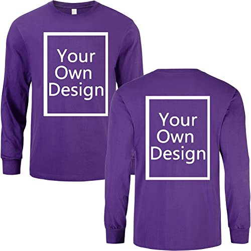 Custom Long Sleeve T Shirts for Men/Women Design Your Own Shirt Add Text Personalized Cotton Tee Printed Front/Back Purple