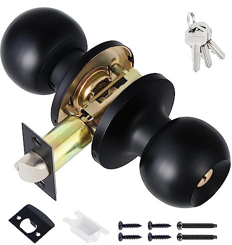 Knpwer Ronde Bouton Serrure Verrouillage Porte,Serrure de Porte Design Tulipe,Bouton de Porte Rotatif,Poignée de Porte Rotative (Style 1, Black)