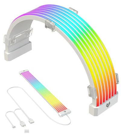 Zunate Power Supply Sleeved Cable, ARGB GPU Power Supply Cable, Customization 24 Pin ATX RGB Cable Extension Kit, 5V 3Pin Synchronized PSU Cable for RGB Software