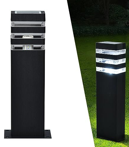 Außen Sockellampe Retro E27,LED Sockelleuchte,Garten-leuchte IP44 Wasserdicht Aluminium Säulelampe Pollerleuchten Stehlampe Pfostenlicht Weiß Schwarz stehend Rasen Hof Außenlampe Wegeleuchte (B)