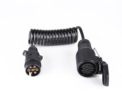 XUEYI 1,5M Rallonge Remorque avec Prise 7 Broches Mâle et Prise 13 Broches Femelle, 12V Adaptateur 7 vers 13 Broches avec Rallonge Câble, Rallonge Spirale Câble 7 Fils, pour Voiture Camion Caravane