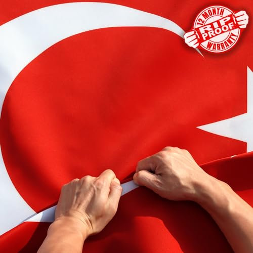 Anley Drapeau de Turquie double face indéchirable 3 plis 0,9 x 1,5 m – en-tête en toile et infroissable – Les drapeaux nationaux turcs les plus solides et les plus durables 0,9 x 1,5 m