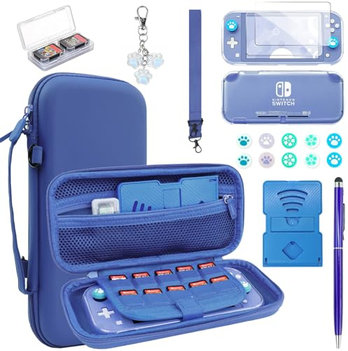 FIWWAT Switch Lite Case Protective Case 19 in 1 for Nintendo Switch Lite Accessories Bundle with Switch Lite Screen Protector Cover Light Blue