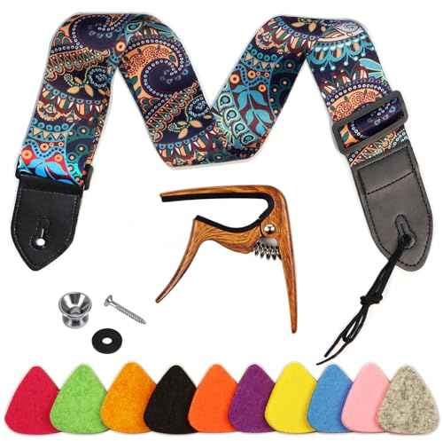 Junlego Ukulele Strap With Ukulele Capo 10 Color Ukulele Picks Shoulder Strap for Ukulele Length Adjustable