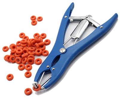 Pince à castration élastique en acier inoxydable pour bétail, porc, mouton, ceinture 100 anneaux en caoutchouc 21,5 cm bleu