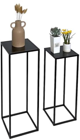 HOMELOX Set of 2 plant Stand Table Side Table Black Metal Frame Hallway Livingroom Table Decor - Plant Tables 2pk