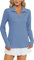IECCP Long Sleeve Shirts for Women Moisture Wicking Golf Shirt Quick Dry UPF 50+ Sun Tennis Athletic Tops Polo Shirts for Women 1/4 Zip Running Tops with Thumb Holes Haze Blue S