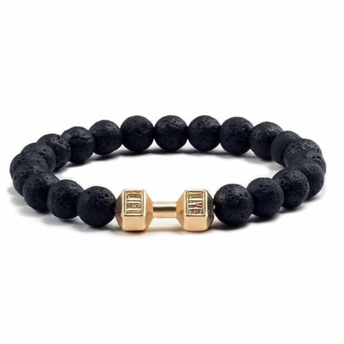 SMTSEC Armbänder aus Schwarzen Lavaperlen,8mm Fitness Hantelarmbänder für Männer and Frauen Armreifen aus Natursteinperlen Modische Langhantel Sportarmbänder