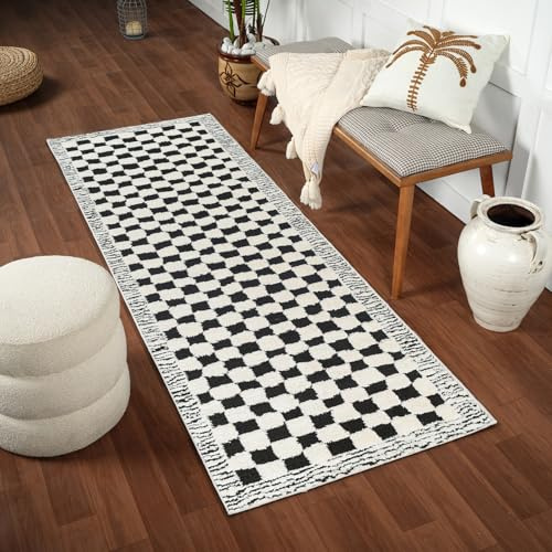 Livabliss Ekta Sanluri Shaggy Runner 80x220 cm, Hallway & Bedroom, Soft Plush Thick Pile, Neutral Boho Fluffy Style, Easy Care, Ivory Black