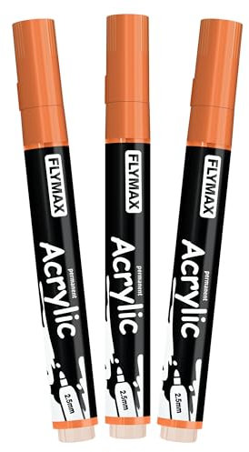 FLYMAX Orange Marker Paint Pens 2.5mm- Permanent Marker Pens Orange Acrylic Paint Water-Based Medium Tip Waterproof Quick-Drying (3 in 1Pack)